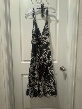 Express Black One-Shoulder Floral Dress with Cream Print
